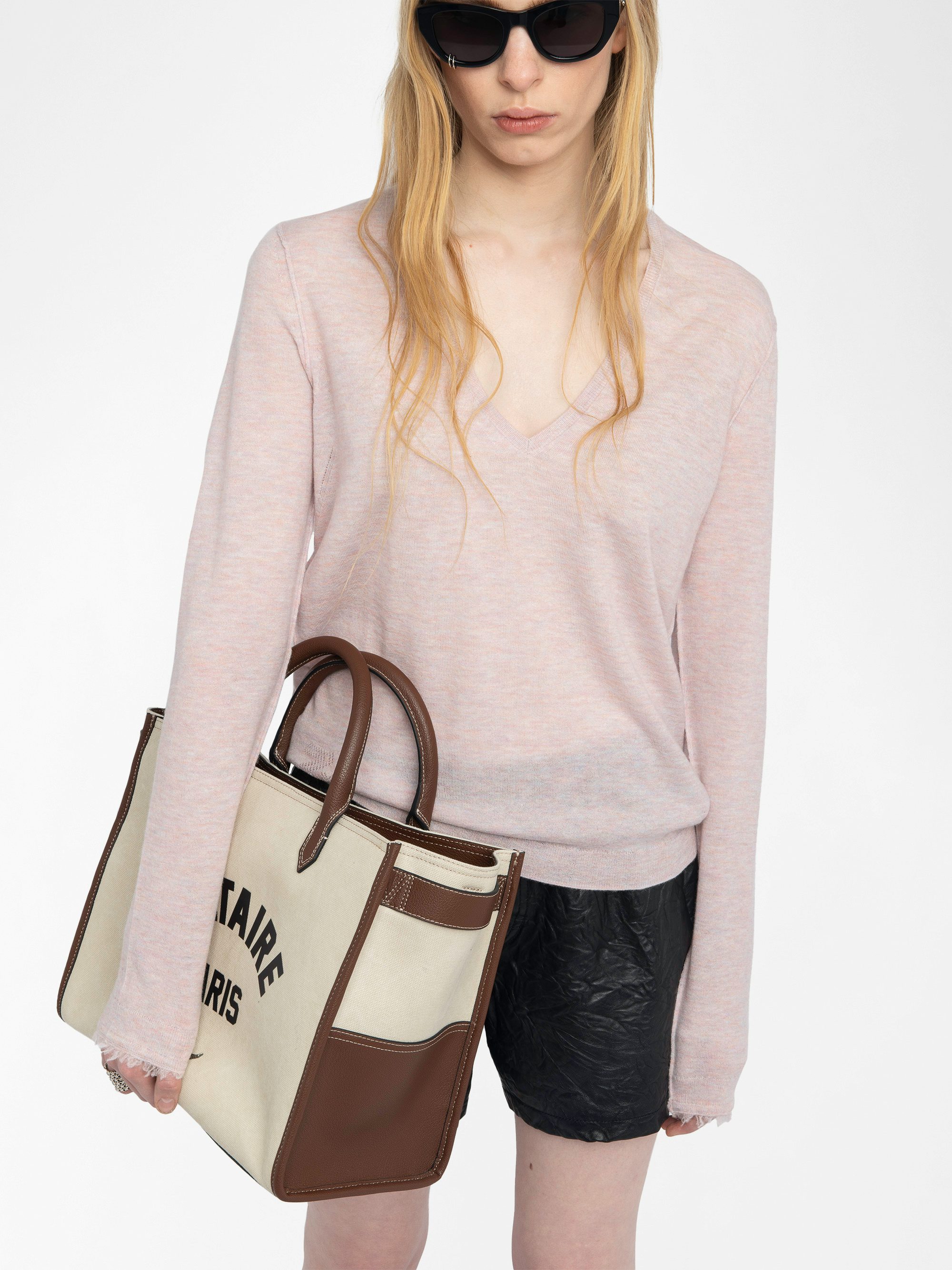 Rivy Cashmere Sweater - V-neck sweater with long sleeves.